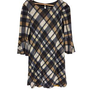 JH Plaid Ruffle 3/4 Sleeve Plaid Lined Dress Women's Size Medium